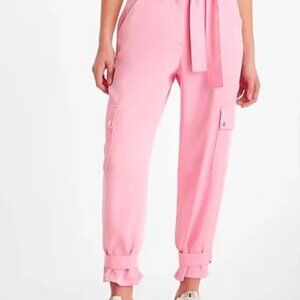 Express Ladies Pink Satin High Waisted Belted Cargo Joggers Size 6short